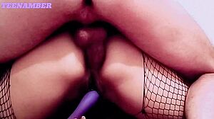 European whore licks and blows with vibrator, moaning to orgasm.