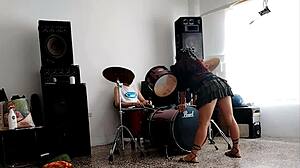 Curvy Latina Student Shakes Ass in Striptease to Drums