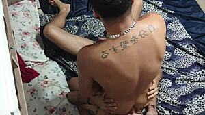 Strong pegging session with complete guy on red