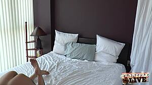 Hot redhead Penny Pax and Anna Belle Peaks in backstage threesome hardcore action