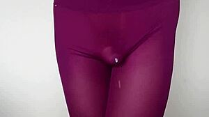 Cum on my burgundy leggings.