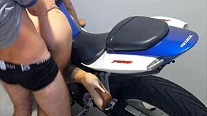 Oh, this slut has a fetish for her biker mechanic at work!