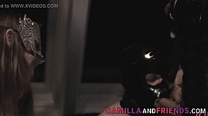 Shemale in latex explodes with cumshot!