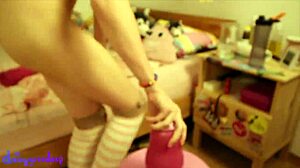 homemade blonde plays with huge buttplug