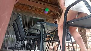My stepmom lets me fuck her from below in the upskirt position