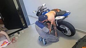 Oh, this slut has a fetish for her biker mechanic at work!