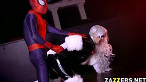 The black cat, inspired by Spider-Man’s allure, masters deepthroat