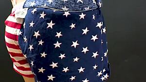 Petite brunette coed Sabrina rubs hairless tits while sucking hard cock in POV interracial session