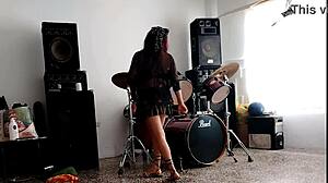 Curvy Latina Student Shakes Ass in Striptease to Drums