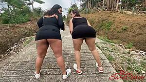 My stepdaughter and I strip naked on the neighbor's farm for bisexual lesbian action