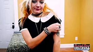 busty pink haired trinity and skinny blonde jackie deepthroat cock with ass to mouth and facial