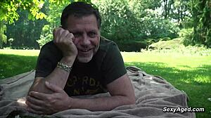 Russian Old Man Fucks Blonde in Park