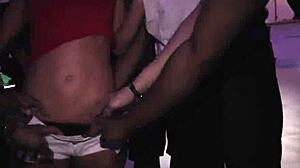 Slutty woman in interracial sex, gets fucked by many cocks