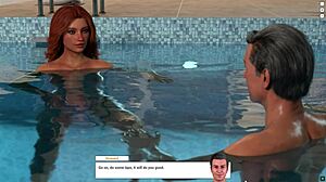 Redhead Babe Rides And Licks In Poolside Midnight Ride