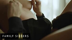 Family Sinners - Blonde Stepsister Moans Loudly As Her Stepbrother Rubs And Fingers Her Shaved Pussy