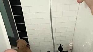 Arab escort masturbates tight pussy in shower