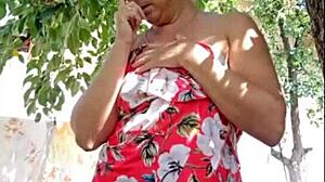 blonde woman showing off outside the house casually