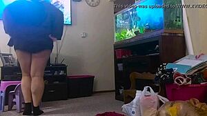 Chubby Mom Cleans House In Shorts