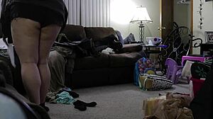 Chubby Mom Cleans House In Shorts