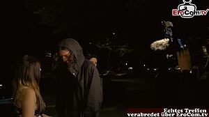 Young girl picks up strangers for public casting fun