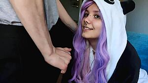 Kawaii girl with purple hair likes my penis very much