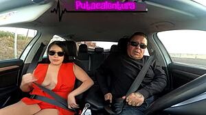 the tv host brunette milf kisses and gives blowjob to luis garay in the car during interview