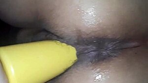 Latina wife enjoys intense orgasm riding a huge dildo in wild play