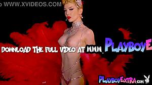 She asks, Want to see me strip in this slutty burlesque costume, ripping clothes off my big boobs?