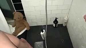 Arab escort masturbates tight pussy in shower