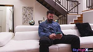 Webcam petite teen interacts with stepdad in garage