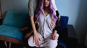 Kawaii girl with purple hair likes my penis very much