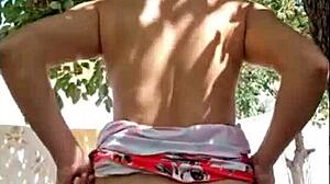 blonde woman showing off outside the house casually