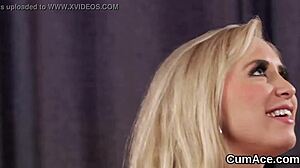 Frisky peach sucking cum load on face