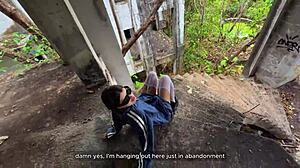 Wet slut girl with tattoo takes monster cock doggystyle in abandoned place for big finish