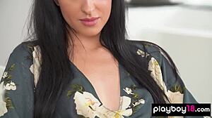 Dude Savors His Petite Girlfriend Alyssa Bounty's Fresh Shaved Pussy For Breakfast