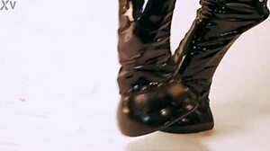 In this roleplay, the redhead latex pony submits to domination, her huge fake tits bouncing as she works for your carrot in heels and boots