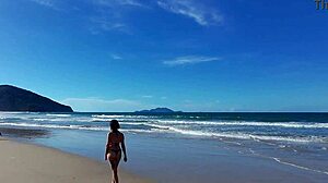 that beach walk with big tits and voyeur fun