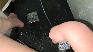 Arab escort masturbates tight pussy in shower