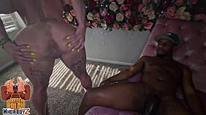 The muscular nympho MILF worships big black cock, gives rare rimjob, and takes anal pounding.