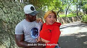 Horny Colombian Woman And Shameless Black Guy Flash During Walk