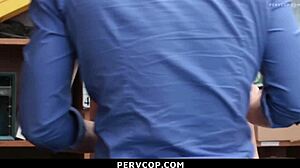 A pervy cop is watching a hot mom and her stepdaughter getting caught