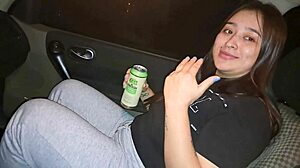 Horny latina with big ass fucks naked in public park