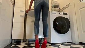 Desperate to wet my jeans and play in sexy red highheels