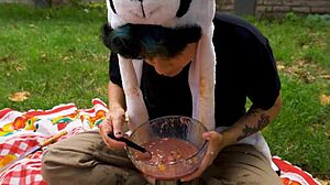 lara’s picnic turns wild with a full vomit barf fetish movie outdoors in argentinian style