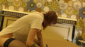 HOT TIGHT PUSSY skinny redhead BRALESS and NO PANTIES on the BED gets BORED and IGNORED in BLACK STOCKINGS