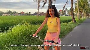 cute skinny teen learns biking and riding hard cock outdoors