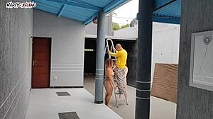 Bisexual beauties welcome naked visitor for interracial creampie