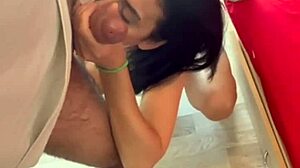 Latina Sucks Cock And Balls, Loves Warm Cum On Her Skin!