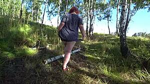 Lesbian couple in the forest found a toy