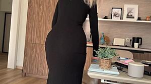stepmom in tight dress saw my hard-on and jumped on it